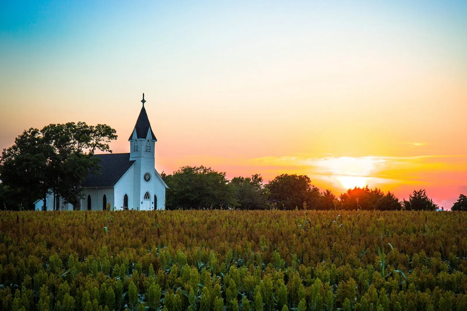 Country church at sunset