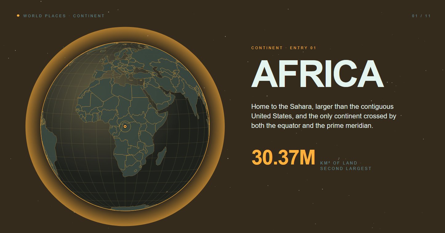 World Places: interactive globe explorer showing Africa